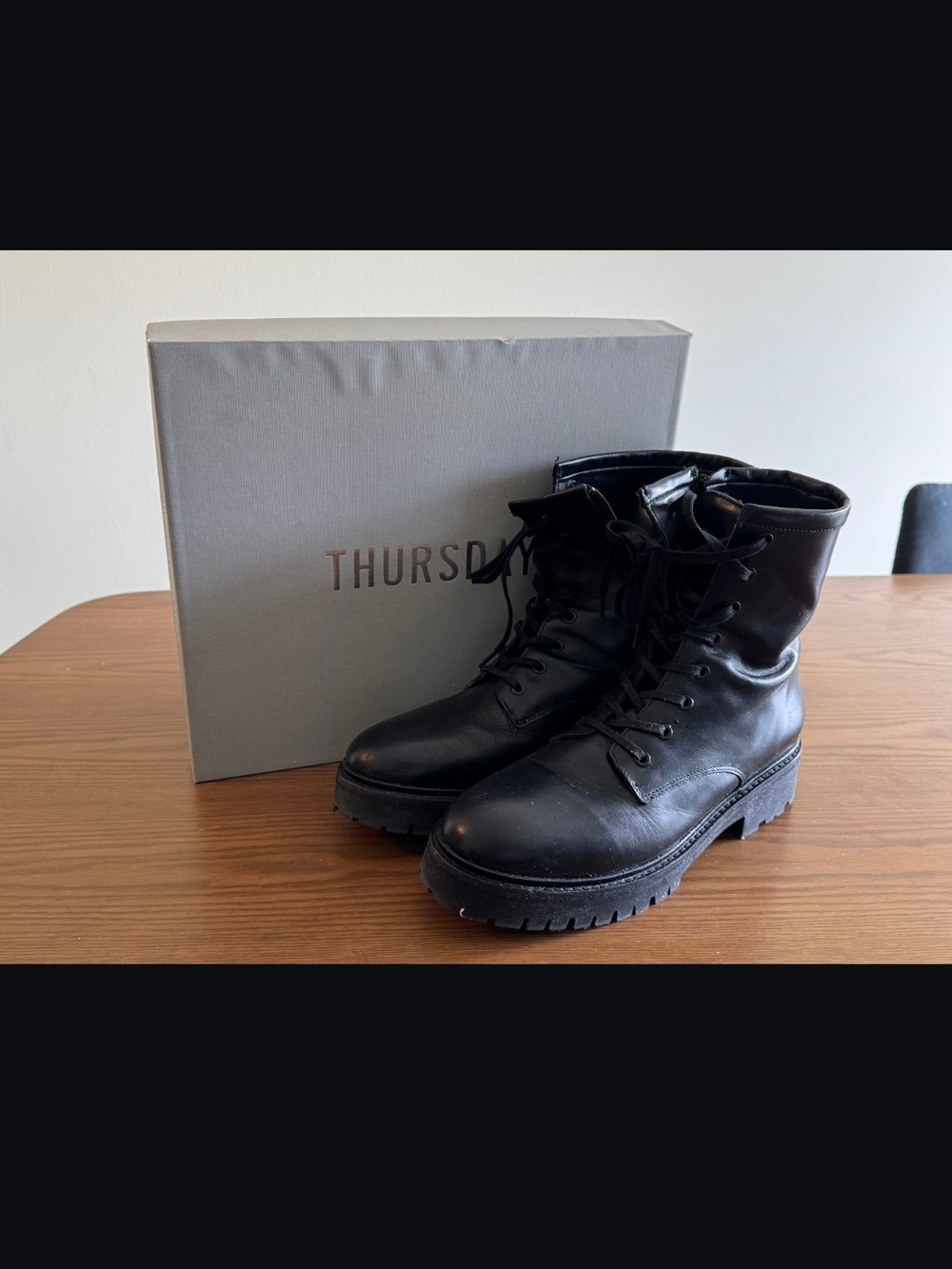 Thursday Boot Company Black Leather Lug-Soled Women’s Boots